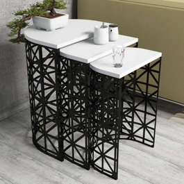 Hanah Home Juego de Mesas Nido Stil Metal Ferforje - Blanco y Negro